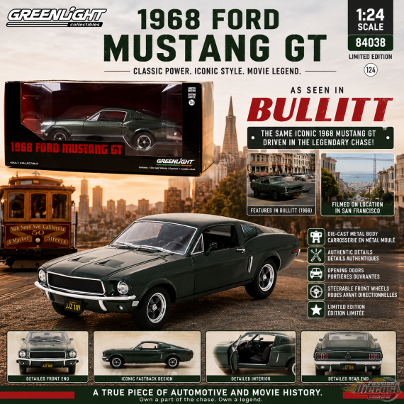 1968 Ford Mustang GT Fastback - Highland Green - Greenlight 1/24 - 84037 - Passion Diecast 