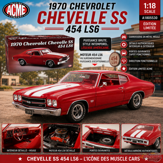 Chevrolet Chevelle SS 454 LS6 de 1970 rouge canneberge - ACME - 1/18 - A1805530 Passion Diecast