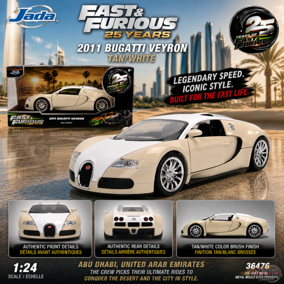 2011 Bugatti Veyron - Tan/White - Fast & Furious 25 Years - Jada 1/24 - 36476