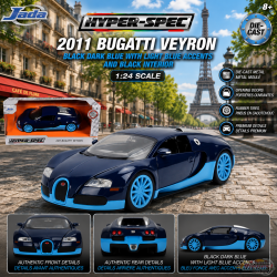 2011 Bugatti Veyron Black Dark Blue with Light Blue Accents - Hyper-Spec - Jada 1/24 - 37643