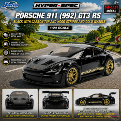 Porsche 911 (992) GT3 RS Noir avec toit et bandes de capot en carbone et jantes gold - Hyper-Spec - Jada 1/24 - 37810