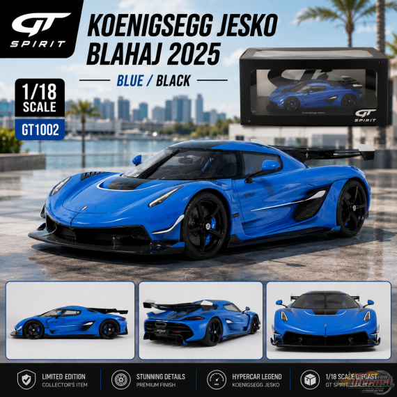 Koenigsegg Jesko Blahaj 2025 bleu/noir - 1/18 - GT SPIRIT - GT1002 Passion Diecast
