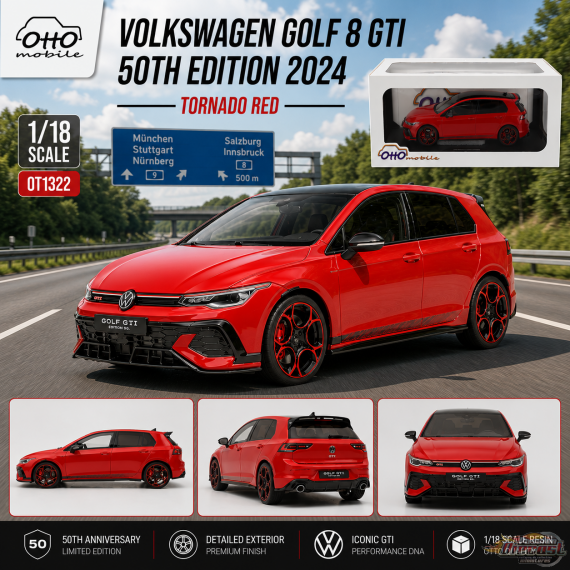 Volkswagen Golf 8 GTI Édition 50e anniversaire 2024 Rouge Tornado - OTTO - 1/18 - OT1322 - Passion Diecast 