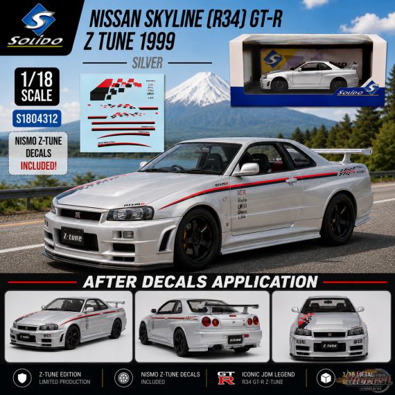 Nissan Skyline (R34) GT-R Z Tune 1999 Argent - Solido - 1/18 - S1804312 - Passion Diecast 
