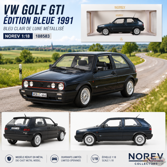 VW Golf GTI Édition Bleue 1991 Bleu clair de lune métallisé - Norev 1:18 - 188583 - Passion Diecast