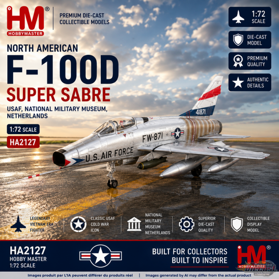 (Preorder)(Free shipping) North American F-100D Super Sabre / USAF, NTL Military Museum, Pays-Bas / Hobby Master 1:72 HA2127