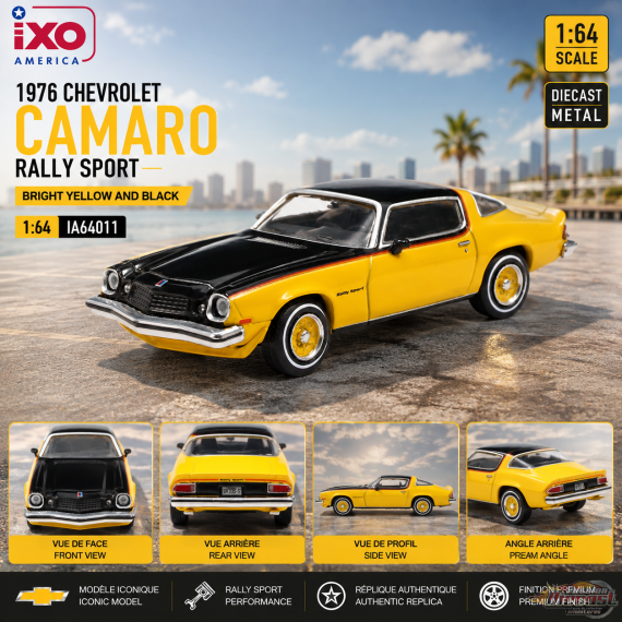 Chevrolet Camaro Rally Sport 1976 - Jaune vif et noir - IXO Models - 1:64 - IA64011