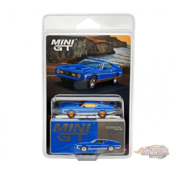 CHASE CAR Ford Mustang Mach 1 - Bleu Grabber - Mini GT - 1:64 - MGT01138GR Passion Diecast