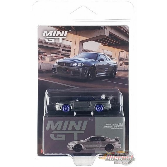 CHASE CAR Nissan Skyline GT-R Gris Métal Foncé (Version NISMO BNR34 CRS) - Mini GT - 1:64 - MGT01160GR Passion Diecast