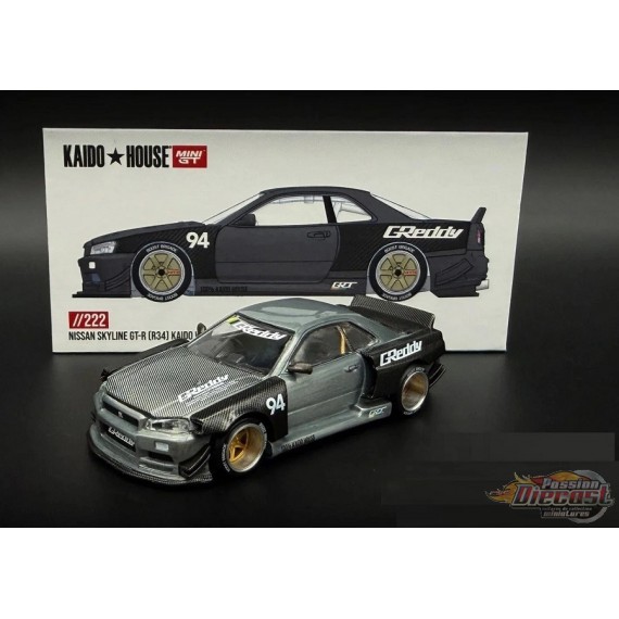 CHASE CAR Nissan Skyline GT-R (R34) Kaido Works GReddy V2 - Mini GT & Kaido★House 1/64 - KHMG222GR Passion Diecast