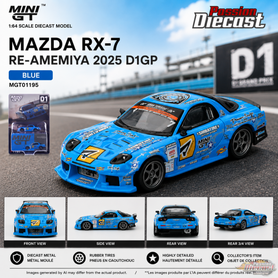 Mazda RX-7 RE-Amemiya 2025 D1GP - Bleu - Mini GT - 1:64 - MGT01195 Passion Diecast