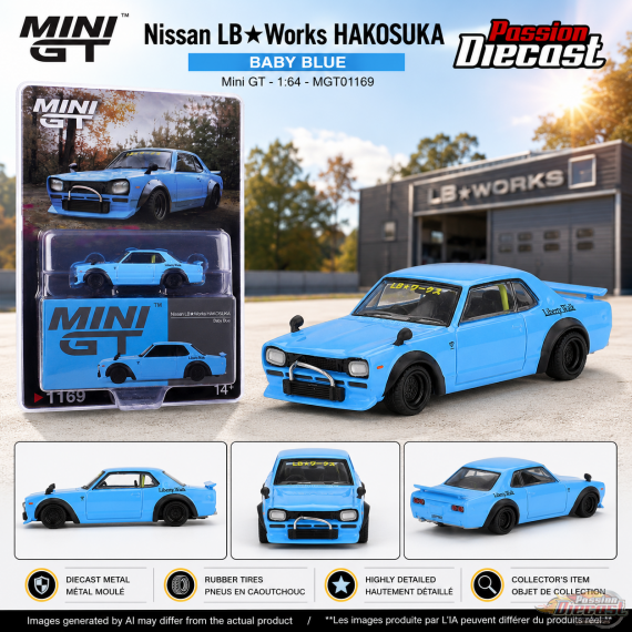 Nissan LB★Works HAKOSUKA - Bleu clair - Mini GT - 1:64 - MGT01169 Passion Diecast