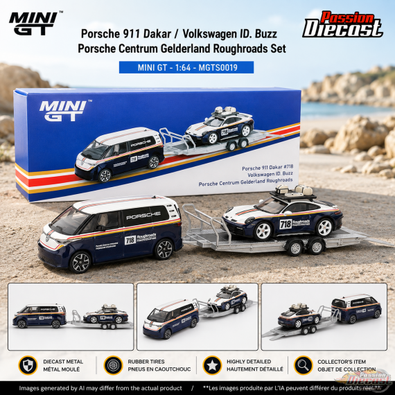 Porsche 911 Dakar / Volkswagen ID. Buzz Porsche Centrum Gelderland Roughroads Ensemble - Mini GT - 1:64 - MGTS0019