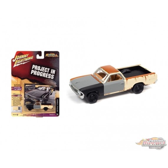 1966 Chevrolet El Camino in Lemonwood Yellow Gloss with Primer & Rust - Johnny Lightning 1/64 - JLSP212 B Passion Diecast