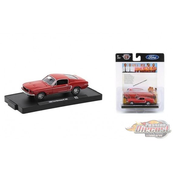 (Web Only) 1968 Ford Mustang GT 390 Candy Apple Red with White Stripes.e - Auto-Drivers R 75 - M2 Machines 1:64 - 11228-75 D