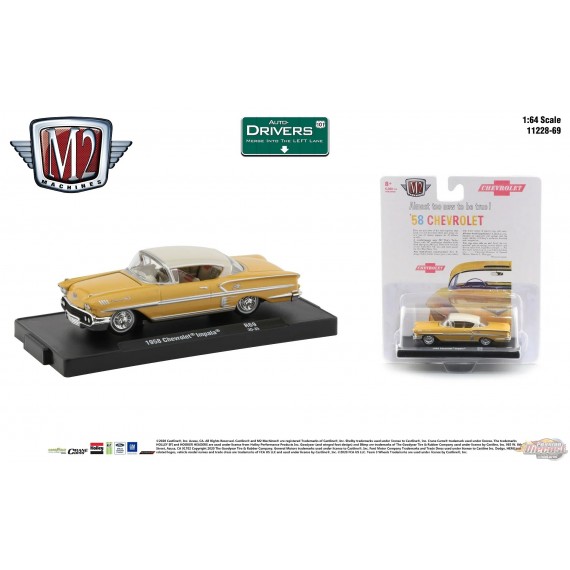 (Web Only) 1958 Chevrolet Impala Anniversary Gold Metallic with Honey  Beige Top.- Auto-Drivers R 69 - M2  1:64 - 11228-69 C