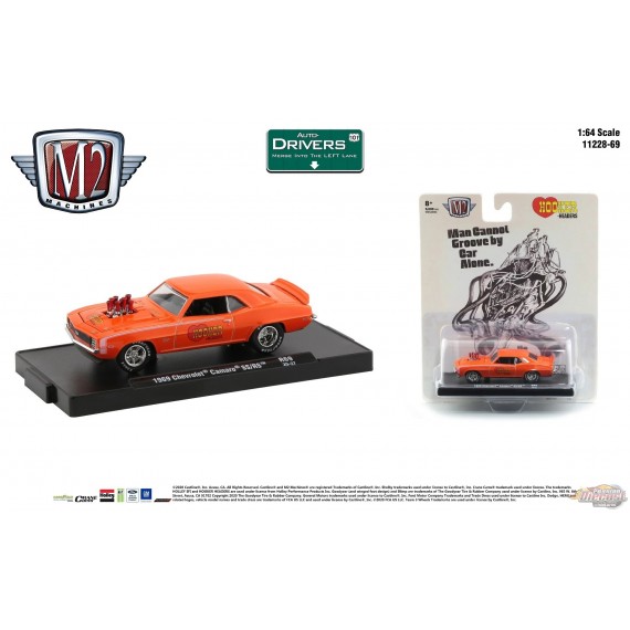 (Web Only) 1969 Chevrolet Camaro SS/RS "Hooker Headers" Hugger Orange / White Stripes - Auto-Drivers R 69 - M2 1:64 - 11228-F