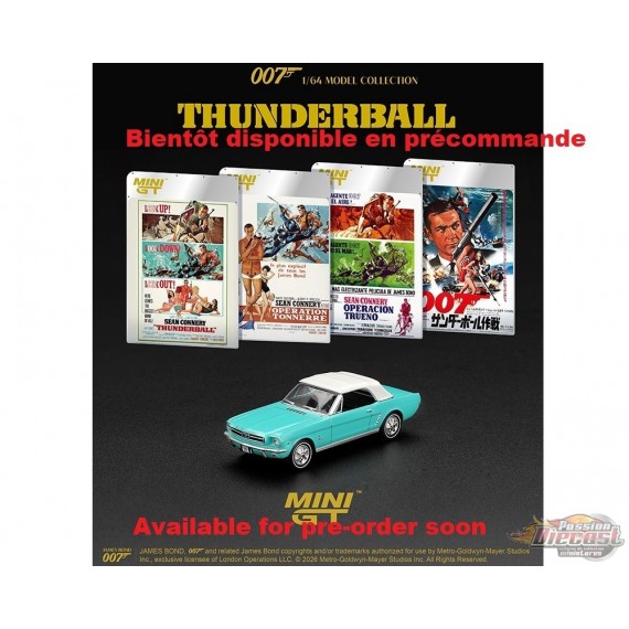 James Bond 007 Ford Mustang Convertible 1965 Thunderball - English Packaging - Mini GT - 1:64 - MGT00923-007E Passion Diecast