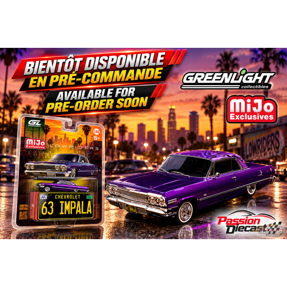 Lowriders 1963 Chevrolet Impala SS Mini Metal License Plate - Candy Purple - 1/64 Greenlight - 51757 C