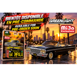 Chevrolet Impala SS cabriolet Lowriders 1964 avec mini plaque en métal - Noire - 1/64 Greenlight - 51757 B