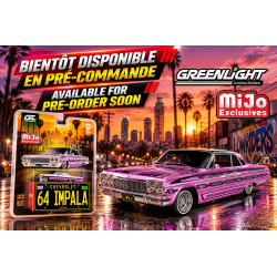 Chevrolet Impala SS 1964 Lowriders avec mini plaque en métal - Rose - 1/64 Greenlight - 51757 A