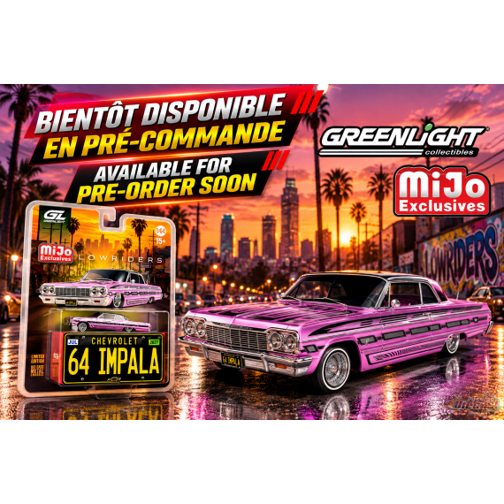 Chevrolet Impala SS 1964 Lowriders avec mini plaque en métal - Rose - 1/64 Greenlight - 51757 A