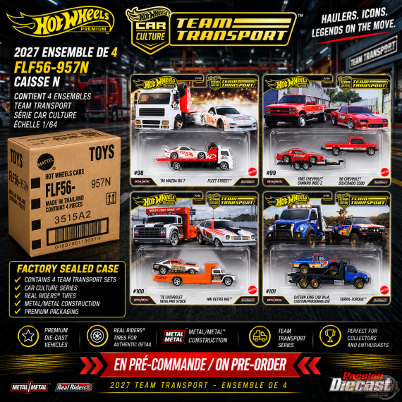 Team Transport Caisse N 2027 Ensemble de 4 - Hot Wheels - 1/64 - FLF56-957N -  Passion Diecast 