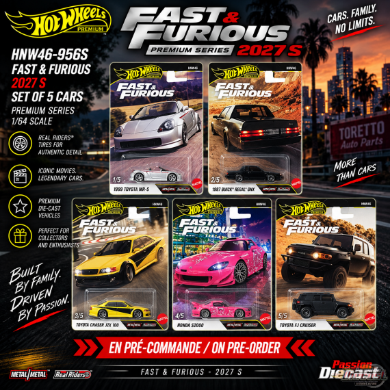 Hot Wheels 1:64 Fast & Furious Premium 2027 S Assortment SET OF 5 CARS - HNW46-956S Passion Diecast