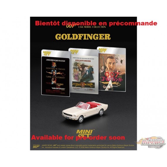 James Bond 007 1964 Ford Mustang Convertible Goldfinger - Mini GT - 1:64 - MGT00928-007E Passion Diecast