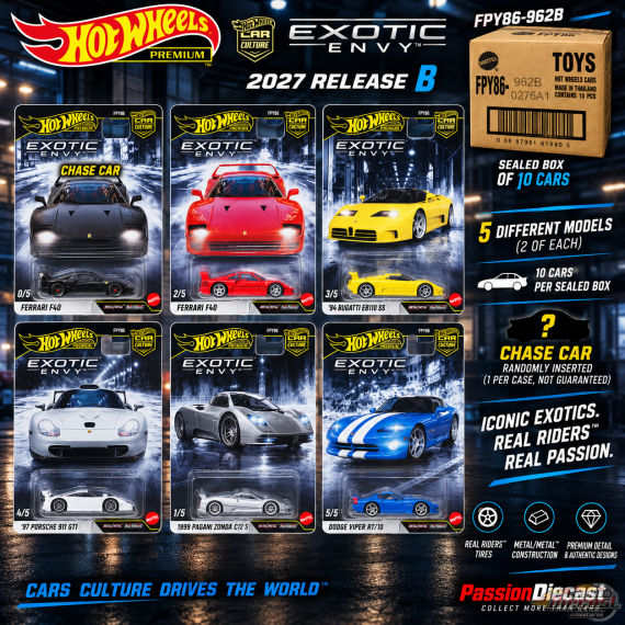 Car Culture 2027 - Exotic Envy Asst B - Release B - Set De 10 Voitures - Hot Wheels 1:64 - FPY86-962B
