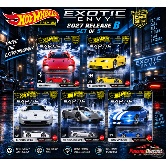 Car Culture 2027 - Exotic Envy Asst B - Release B - Set De 5 Voitures - Hot Wheels 1:64 - FPY86-962B