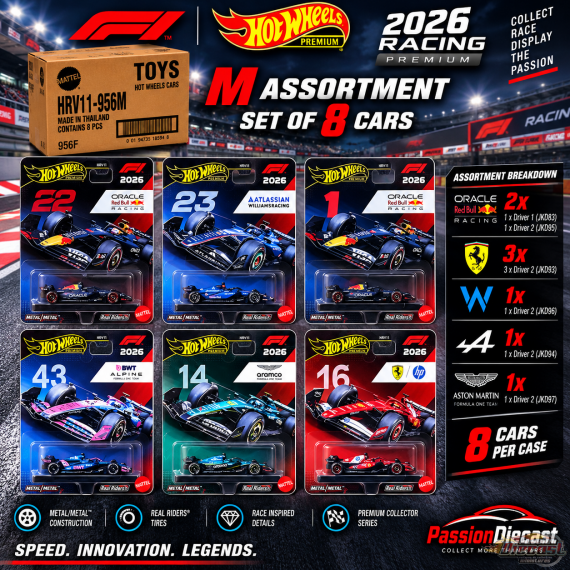 Hot Wheels 1:64 F1 2026 Racing Premium L Assortment SET OF 8 CARS - HRV11-956L