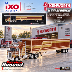 1976 Kenworth K100 Aerodyne Semi Truck with Modern Trailker - Brown - IXO Models - 1:64 - U64TRTR003M