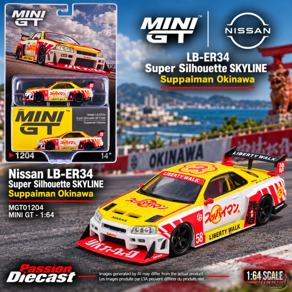 Nissan LB-ER34 Super Silhouette SKYLINE Suppaiman Okinawa - Mini GT - 1:64 - MGT01204 Passion Diecast