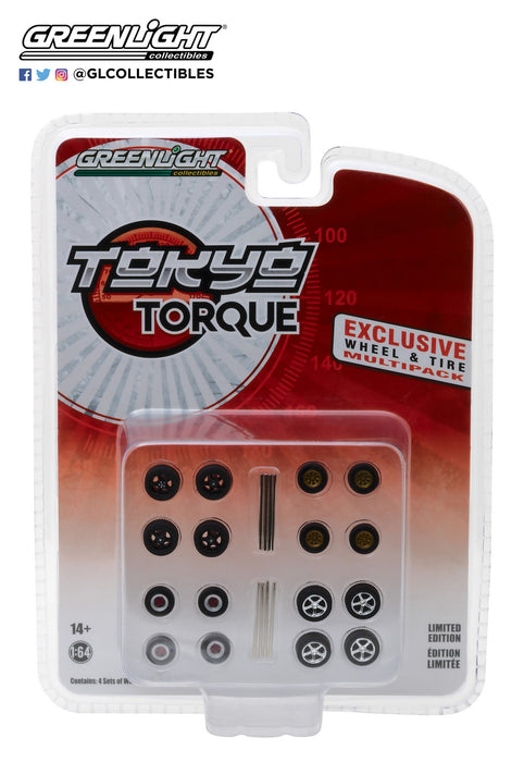 1:64 Tokyo Torque Wheel & Tire Pack - 16 Wheels, 16 Tires, 4 Axles (Hobby Exclusive) Passion Diecast GL-13163 
