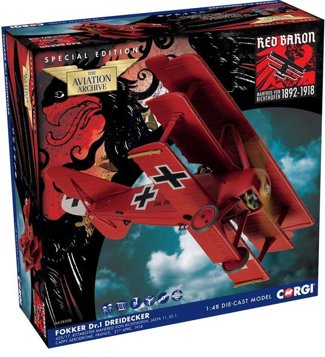  Fokker Dr.I Triplane Luftstreitkrafte JG 1 Flying Circus, 425/17, Manfred von Richthofen CORGI 1/48 :  AA38308 Passion Diecast 