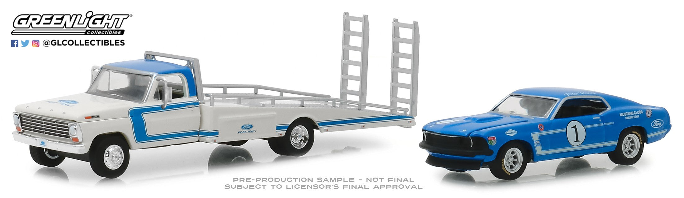 1969 Ford F-350 Ramp Truck & 1969 Ford Mustang Boss 302 NO.1 Greenlight 33150A 1-64 Passion Diecast