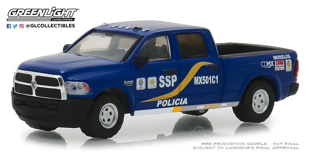 2017 Ram 2500 - Mexico City, Mexico Policia, Hot Pursuit 30  Greenlight  1-64 42870 F  Passion Diecast 
