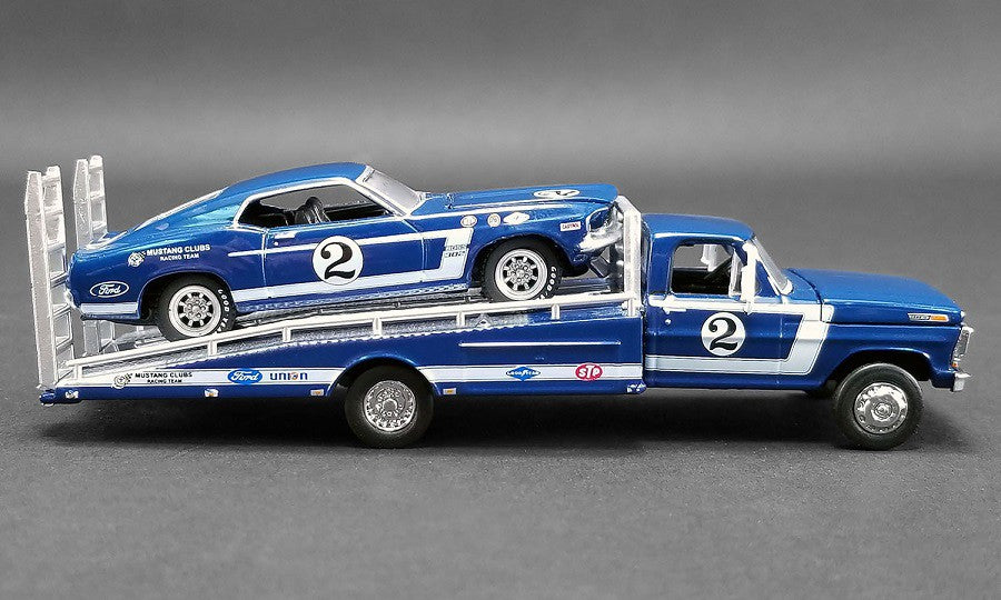 DAN GURNEY - FORD F-350 RAMP TRUCK WITH no2 1969 TRANS AM MUSTANG  - Acme Exclusive 51268  Passion Diecast 