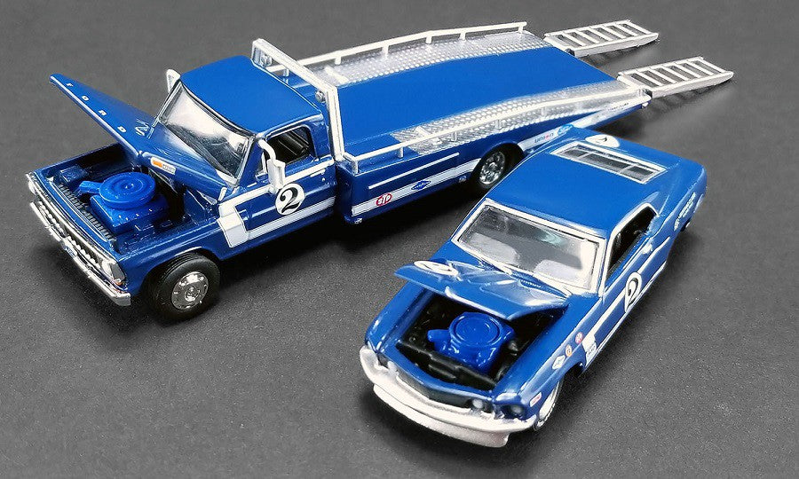 DAN GURNEY - FORD F-350 RAMP TRUCK WITH no2 1969 TRANS AM MUSTANG  - Acme Exclusive 51268  Passion Diecast 