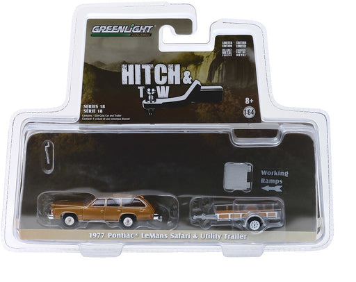 1977 Pontiac LeMans Safari with Utility Trailer  Hitch & Tow Series 18 Greenlight  1-64 - 32180 A Passion Diecast 