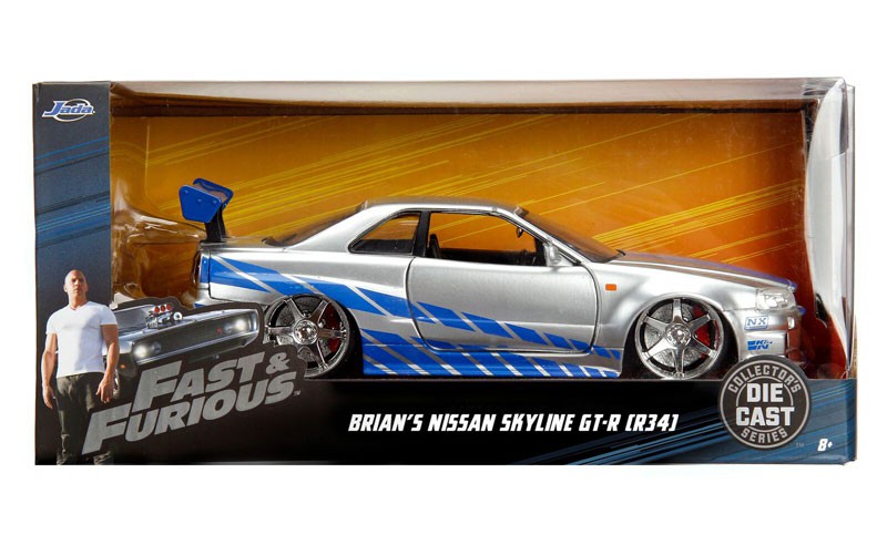  1/24 F&F     BRIAN's  -Nissan Skyline GT-R 34 SILVER 97158 Jada Passion diecast