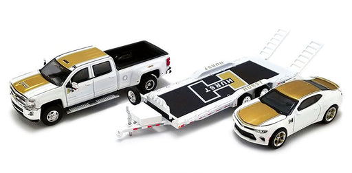 Hurst Performance - 2018 Chevrolet 3500 Dually Pickup with  Camaro SS on Trailer - Acme 1/64 -  51323 - Passion Diecast 