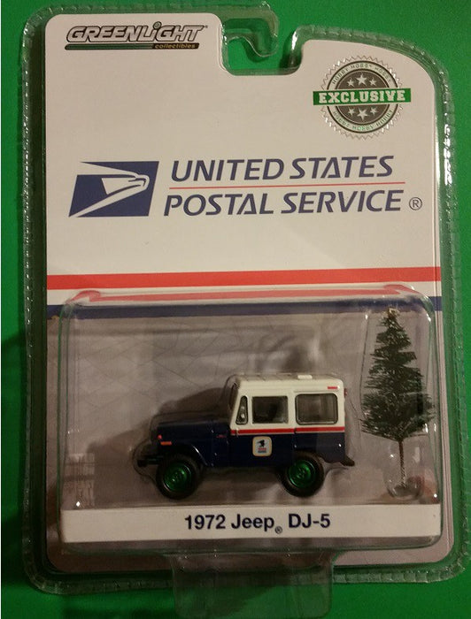 1972 Jeep DJ-5 with Christmas Tree Accessory United States Postal Service (USPS)  (Hobby Exclusive) 1/64 Greenlight 30118