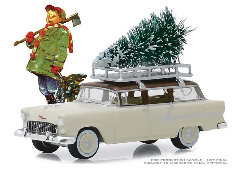 1955 Chevrolet 210 Townsman with Christmas Tree Accessory  - Norman Rockwell Series 2 - 1-64 greenlight 54020 B Passion Diecast
