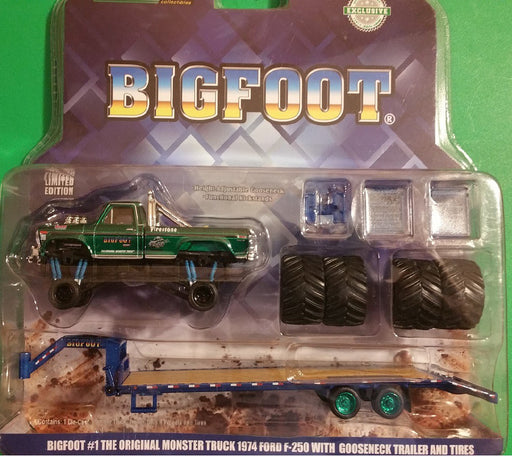 Bigfoot 1 1974 Ford F-250 Monster Truck on Gooseneck Trailer and tires   (Hobby Exclusive) 1/64 Greenlight 30054