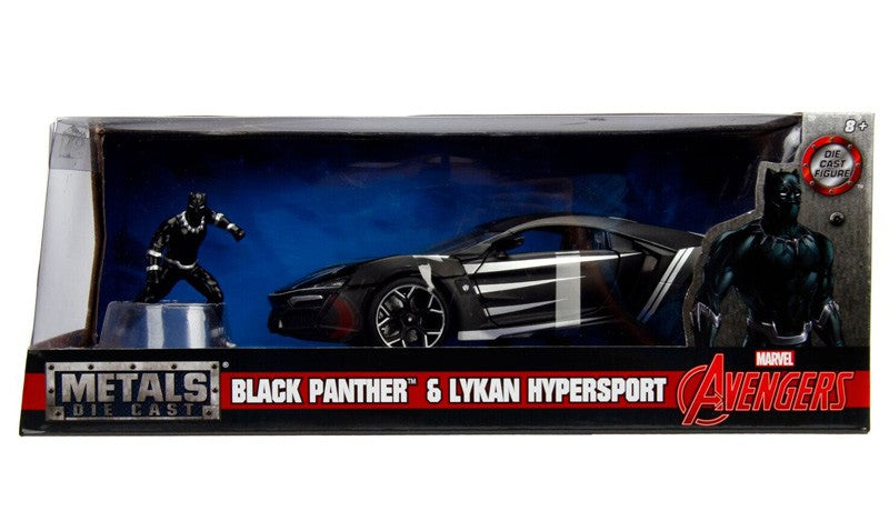 Lykan Hypersport in Black with Black Panther  Figure  -  Jada 1/24 - 99723 - Passion Diecast 