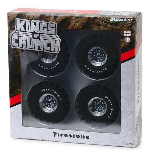 Firestone - 66-Inch Monster Truck Wheel and Tire Set Greenlight  1/18 13558  - Passion Diecast 