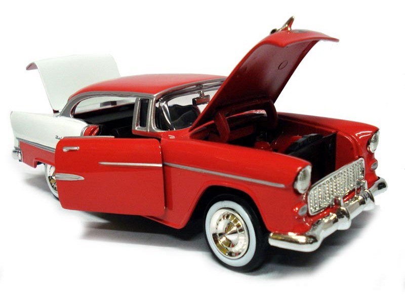 1955 Chevrolet  Bel Air   Red and White - Motormax 1/24 - 73229 RD -  Passion Diecast