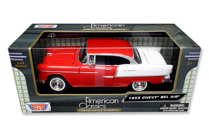 1955 Chevrolet  Bel Air   Red and White - Motormax 1/24 - 73229 RD -  Passion Diecast